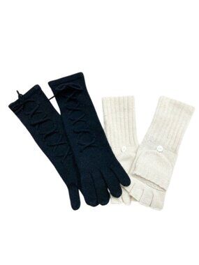 Sutton Studio Cashmere Lace Up Long Gloves & Ivory Button Convertible Pair